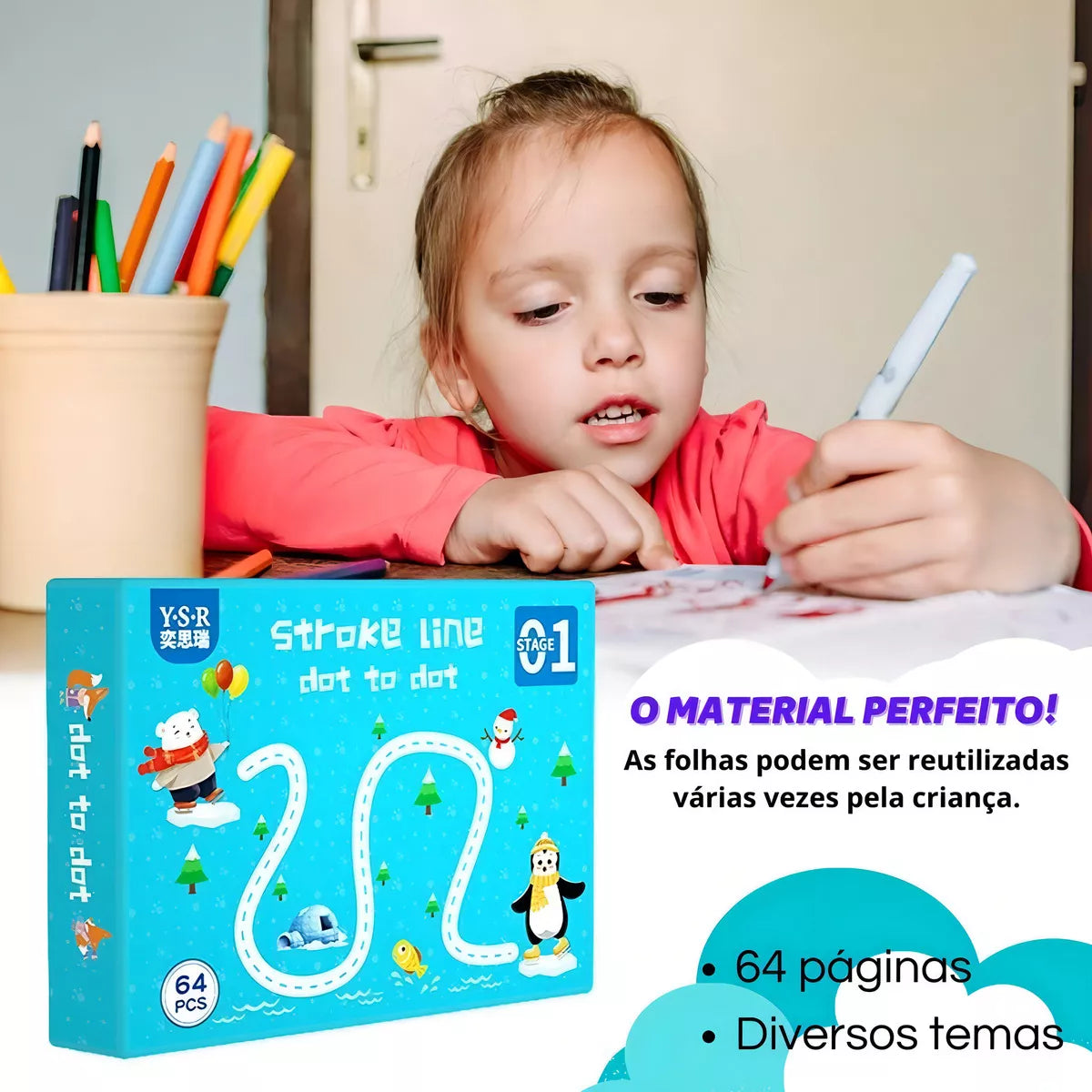 Caderno Didático Reutilizável com Brindes – Pinguim 🐧