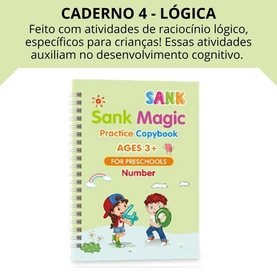 Kit Completo de 4 Livros Mágicos de Caligrafia Reutilizáveis