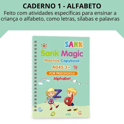 Kit Completo de 4 Livros Mágicos de Caligrafia Reutilizáveis