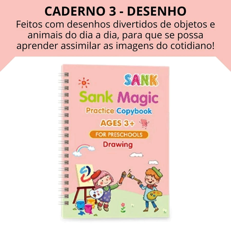 Kit Completo de 4 Livros Mágicos de Caligrafia Reutilizáveis